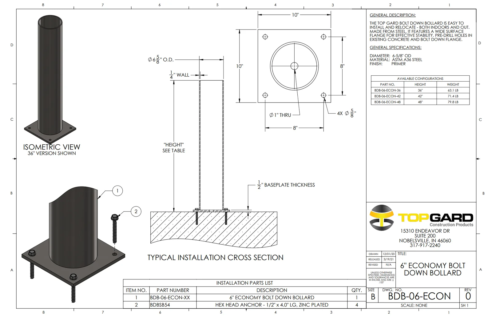 BDB-06 ECON bolt-down bollard